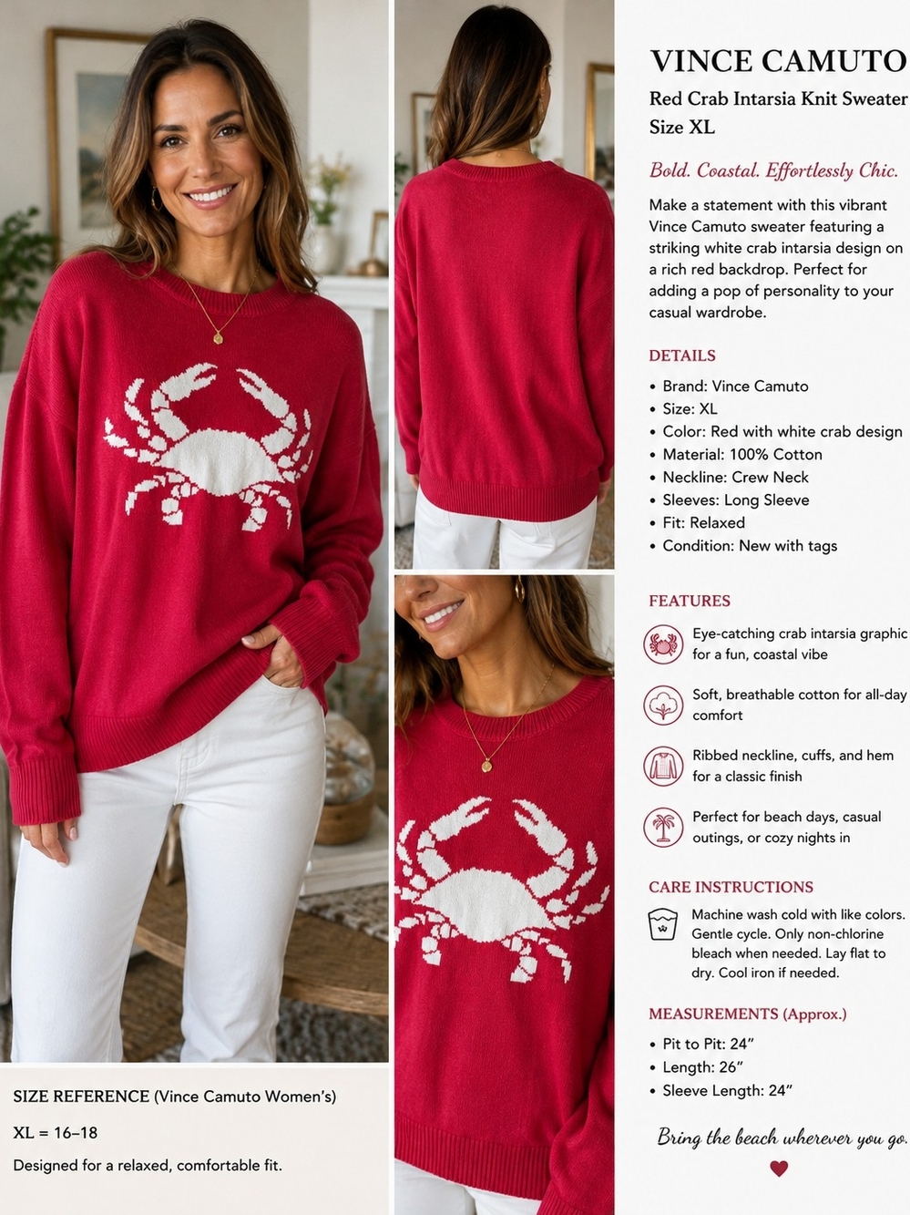 Vince Camuto Red Crab Intarsia Knit Sweater